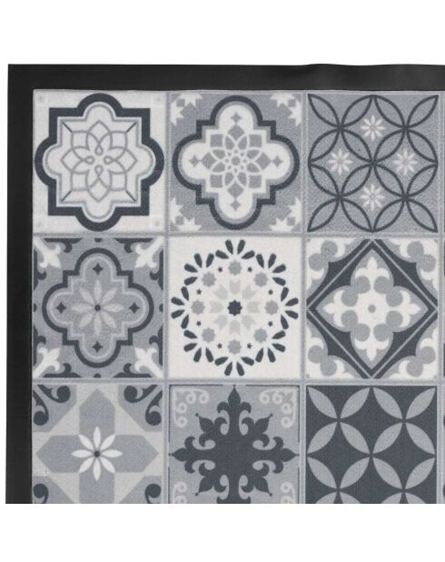 Tapis imprimé carreaux de ciment blanc/gris clair/gris foncé/noir - 60x40 cm