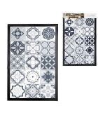 Tapis imprimé carreaux de ciment blanc/gris clair/gris foncé/noir - 60x40 cm
