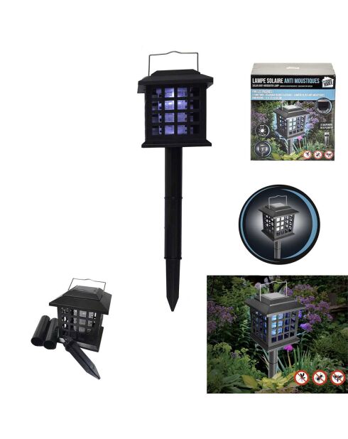 Lampe LED solaire anti moustique 3 en 1 noire - 25.5x10x10 cm