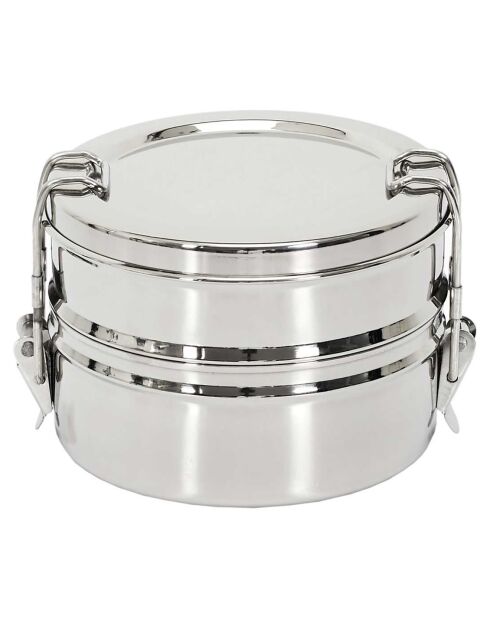 Lunch Box ronde 2 niveaux inox - 14x10x13.4 cm