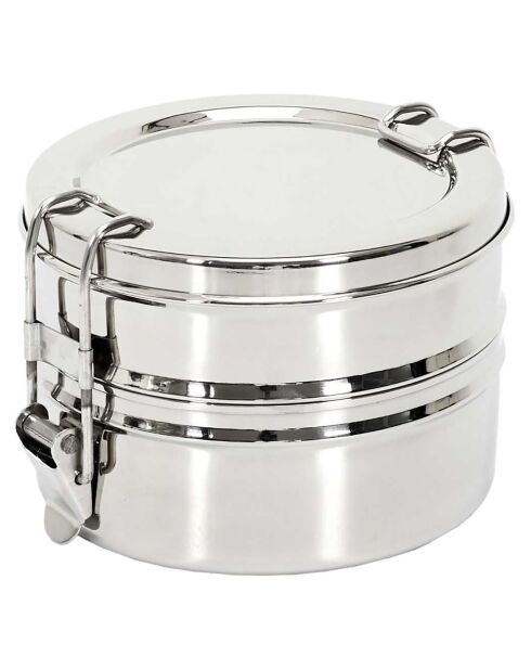 Lunch Box ronde 2 niveaux inox - 14x10x13.4 cm