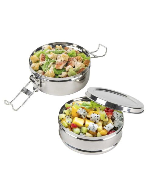 Lunch Box ronde 2 niveaux inox - 14x10x13.4 cm