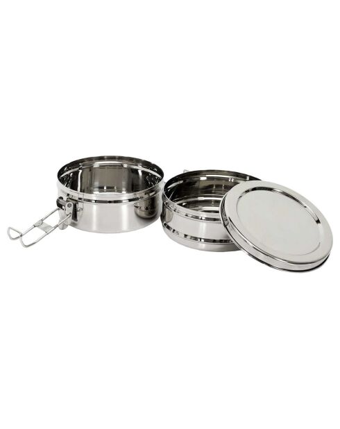 Lunch Box ronde 2 niveaux inox - 14x10x13.4 cm