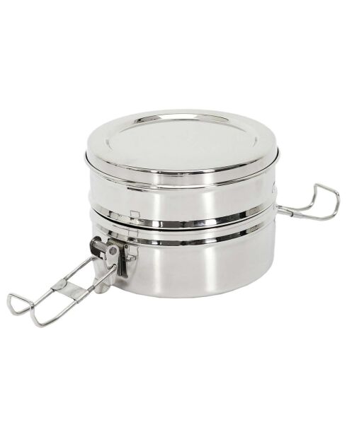 Lunch Box ronde 2 niveaux inox - 14x10x13.4 cm