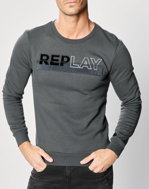 Grijs sweatshirt met logo van twee materialen