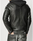 Blouson en Cuir Biker Hooded noir