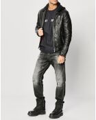 Blouson en Cuir Biker Hooded noir