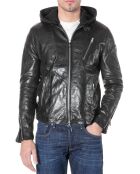 Blouson en Cuir Biker Hooded noir