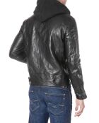 Blouson en Cuir Biker Hooded noir