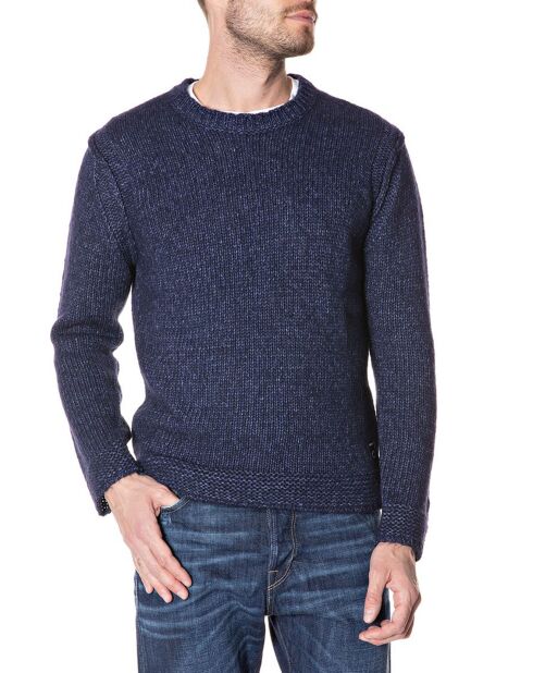 Arktischer blauer, melierter Wollstrickpullover