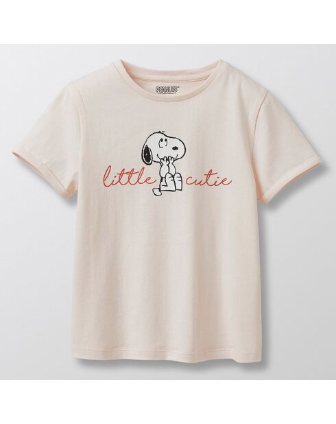 T-Shirt 100% Coton Bio Cyrillus x Peanuts Snoopy rose clair