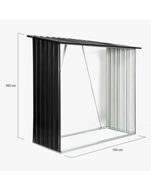 Abri bûches en métal gris anthracite - 163x83x154 cm