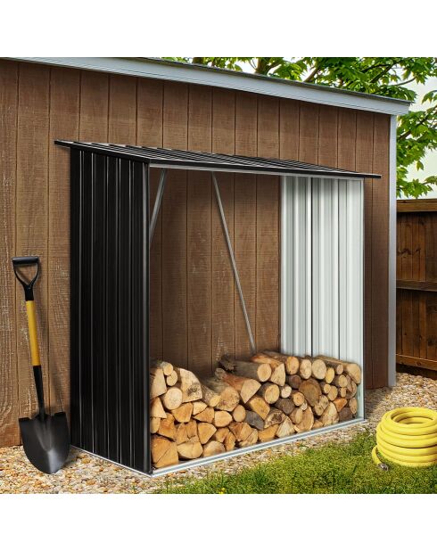 Abri bûches en métal gris anthracite - 163x83x154 cm