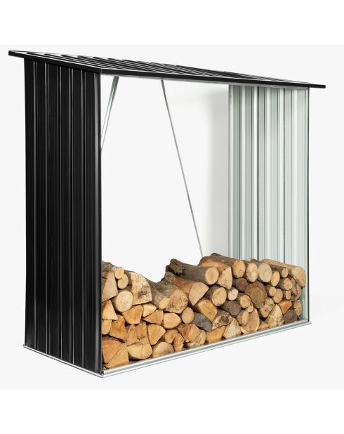 Abri bûches en métal gris anthracite - 163x83x154 cm