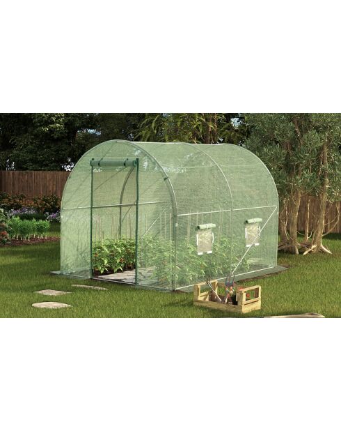 Serre tunnel de jardin gamme maraîchère bâche renforcée verte - 300x200x200 cm