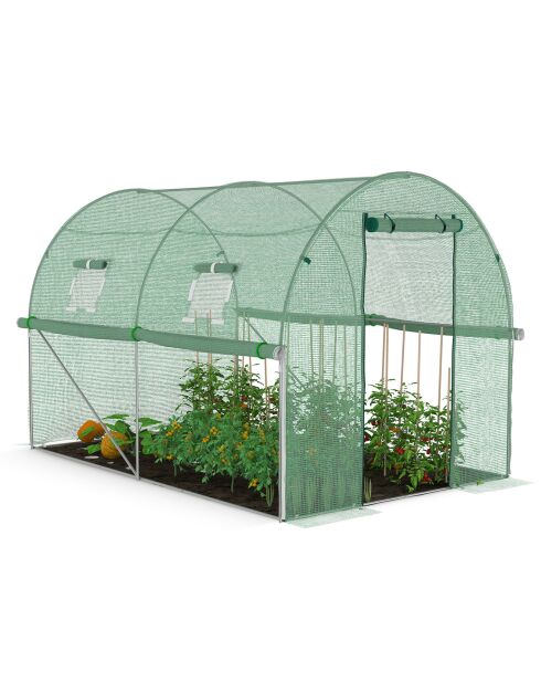 Serre tunnel de jardin gamme toutes saisons bâche renforcée verte - 300x200x200 cm