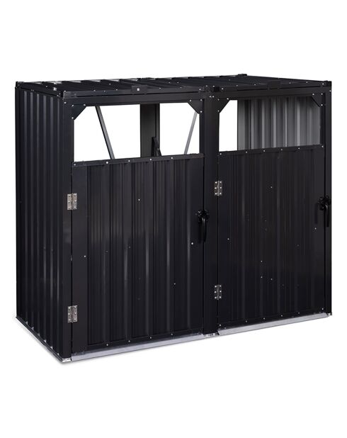 Cache poubelles double en métal gris anthracite - 147x80x120 cm