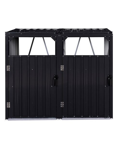 Cache poubelles double en métal gris anthracite - 147x80x120 cm