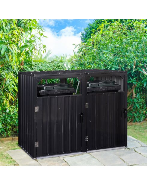 Cache poubelles double en métal gris anthracite - 147x80x120 cm