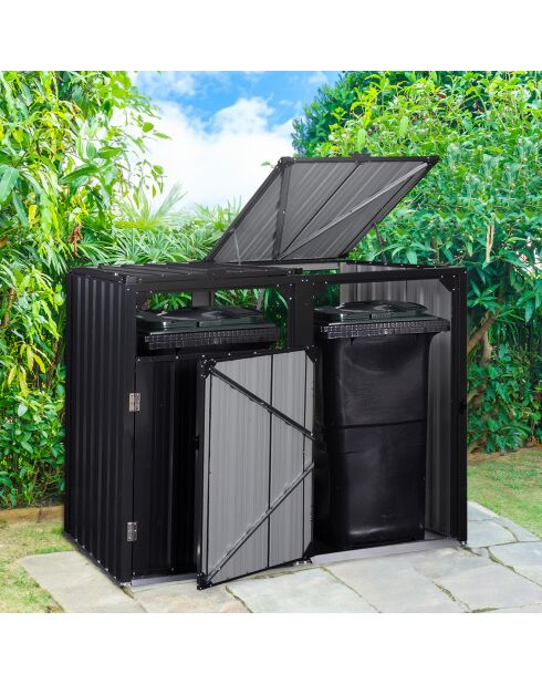 Cache poubelles double en métal gris anthracite - 147x80x120 cm