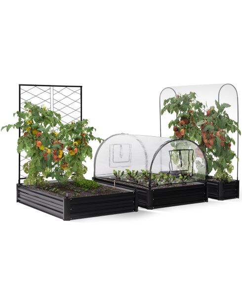 Carrés et serres de potager kit complet en métal gris anthracite