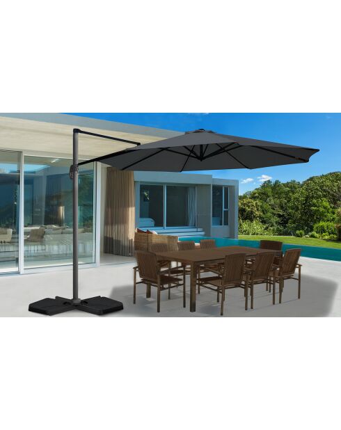 Parasol 360° rond avec housse gris - 300x300x255 cm