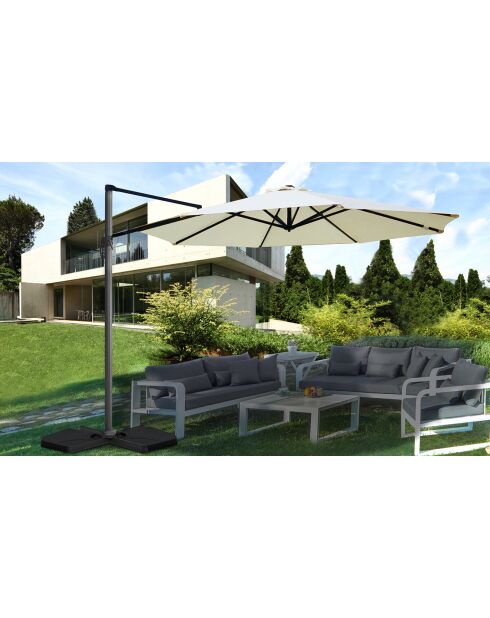 Parasol 360° rond avec housse gris/crème - 300x300x255 cm