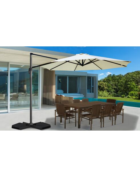 Parasol 360° rond avec housse gris/crème - 300x300x255 cm