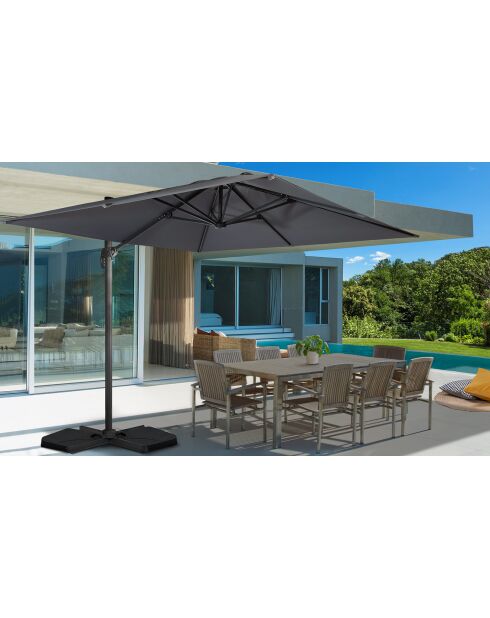 Parasol 360° carré avec housse gris anthracite/gris - 300x300x270 cm