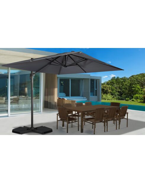 Parasol 360° carré avec housse gris anthracite/gris - 300x300x270 cm