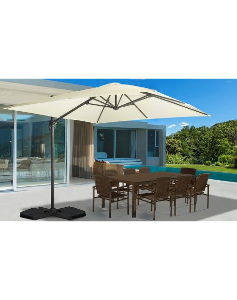 Parasol 360° carré avec housse gris anthracite/crème - 300x300x260 cm