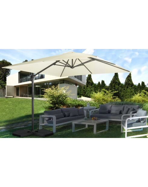 Parasol 360° carré avec housse gris anthracite/crème - 300x300x260 cm