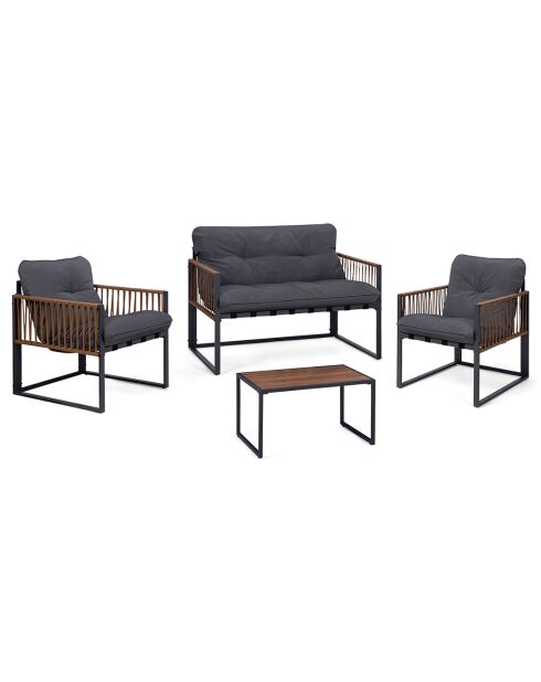 Salon de jardin Ozéa 4 places en métal et cordage gris anthracite/rotin