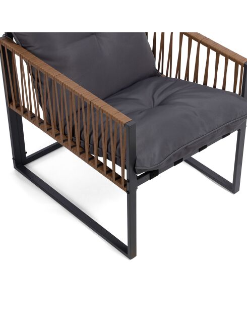 Salon de jardin Ozéa 4 places en métal et cordage gris anthracite/rotin