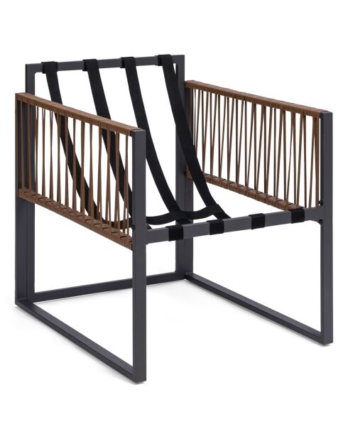 Salon de jardin Ozéa 4 places en métal et cordage gris anthracite/rotin