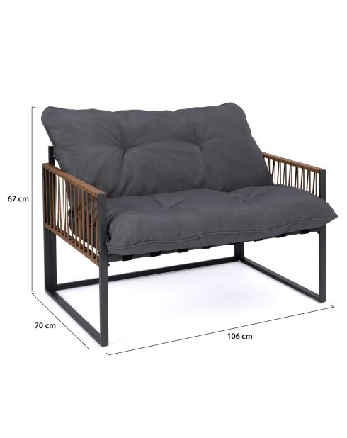 Salon de jardin Ozéa 4 places en métal et cordage gris anthracite/rotin