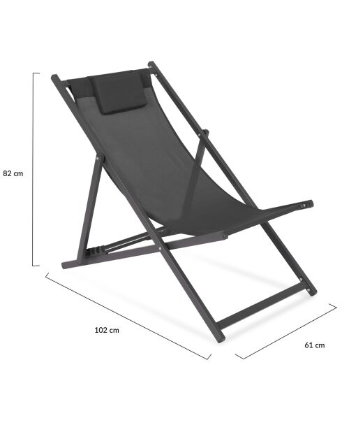 2 Chiliennes en métal et toile gris anthracite - 102x61x82 cm