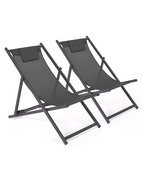 2 Chiliennes en métal et toile gris anthracite - 102x61x82 cm
