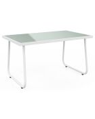 Salon de jardin Minorca 4 places en textiléne et verre trempé blanc/beige chiné