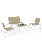 Salon de jardin Minorca 4 places en textiléne et verre trempé blanc/beige chiné