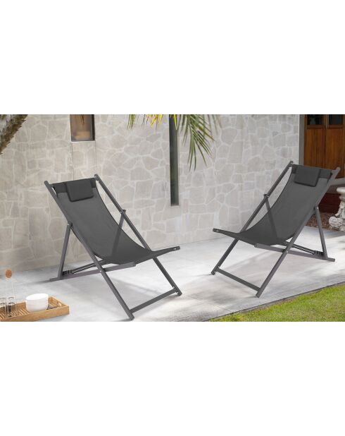 2 Chiliennes en métal et toile gris anthracite - 102x61x82 cm