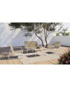 Salon de jardin Minorca 4 places en textiléne et verre trempé blanc/beige chiné