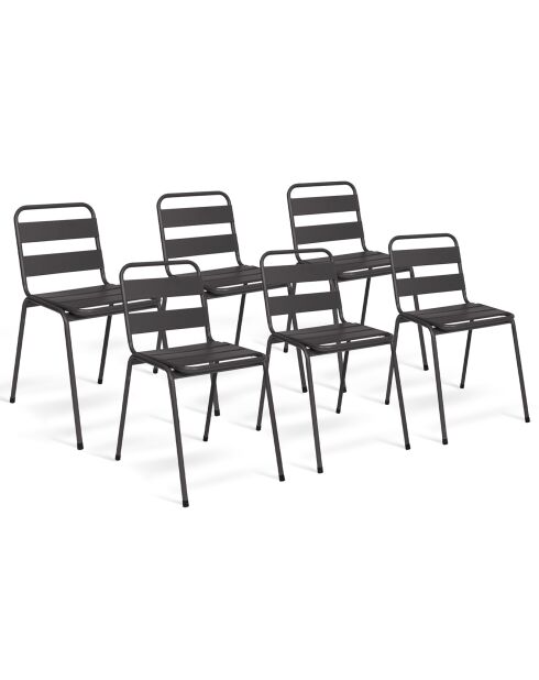 6 Chaises de jardin en acier empilables gris anthracite - 44x45x76 cm