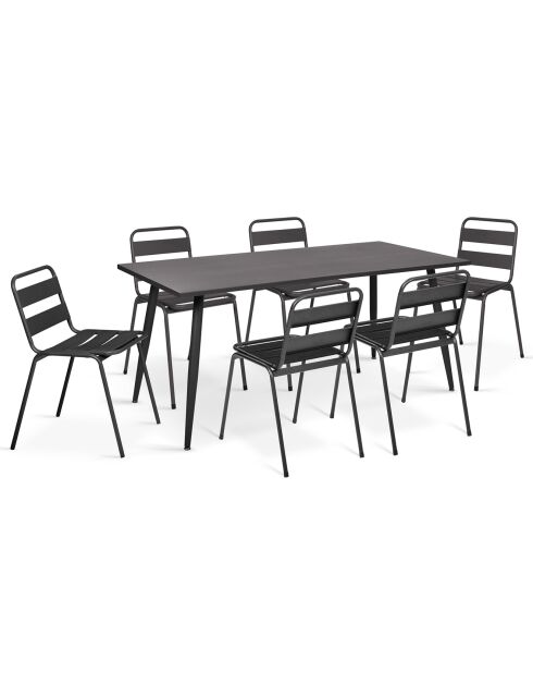 6 Chaises de jardin en acier empilables gris anthracite - 44x45x76 cm