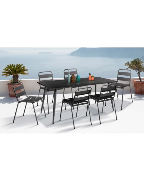 6 Chaises de jardin en acier empilables gris anthracite - 44x45x76 cm