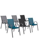 6 Chaises de jardin empilables en textilène gris anthracite/noir/bleu - 51.5x68x84 cm