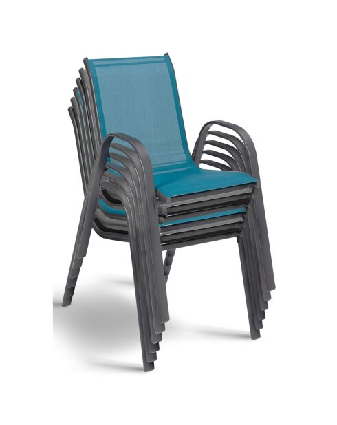 6 Chaises de jardin empilables en textilène gris anthracite/noir/bleu - 51.5x68x84 cm