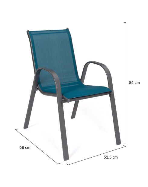 6 Chaises de jardin empilables en textilène gris anthracite/noir/bleu - 51.5x68x84 cm