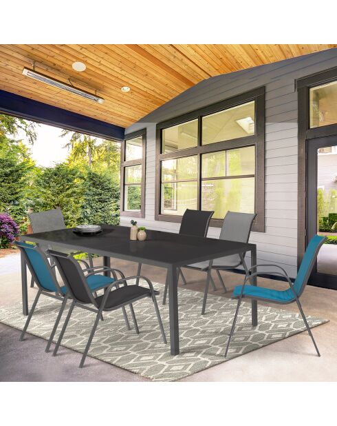 6 Chaises de jardin empilables en textilène gris anthracite/noir/bleu - 51.5x68x84 cm