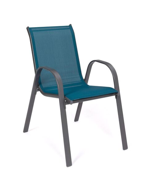 6 Chaises de jardin empilables en textilène gris anthracite/noir/bleu - 51.5x68x84 cm